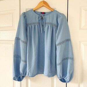 Vince Camuto Blue Long Sleeve Blouse Lace Detail Balloon Sleeve Size M EUC